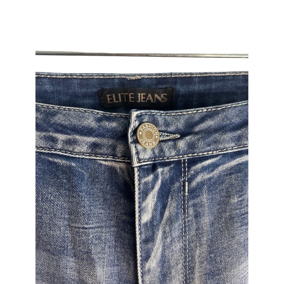 Elite Jeans Womens Plus Size 17/18 Floral Embroidered Distressed Crop Denim Blue - Picture 5 of 7